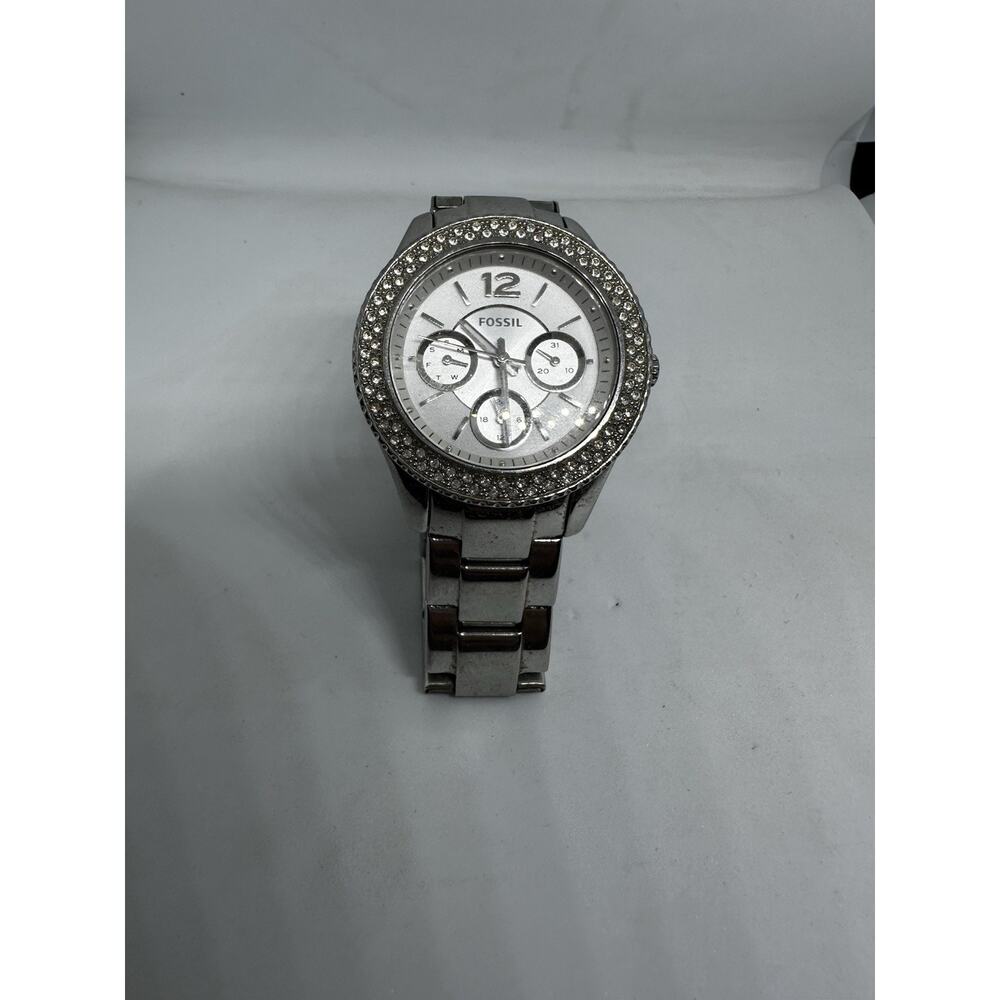 Fossil Women's Silver Stainless Steel Chronograph Wristwatch-needs Battery